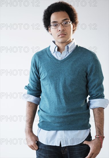 Mixed race man with serious expression