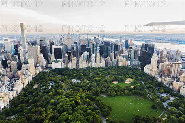 Aerial view of Central Park in New York City cityscape