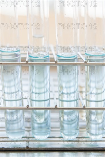 Blue liquid in test tube rack