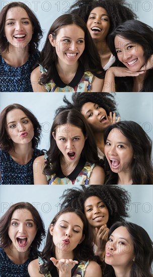 Series of women making faces in photo booth
