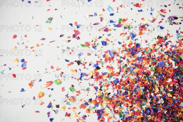 Close up of confetti on white floor