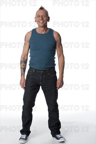 Smiling Caucasian man with tattoos