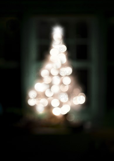 Defocused illuminated Christmas tree at night