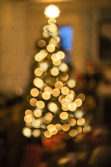 Defocused illuminated Christmas tree at night