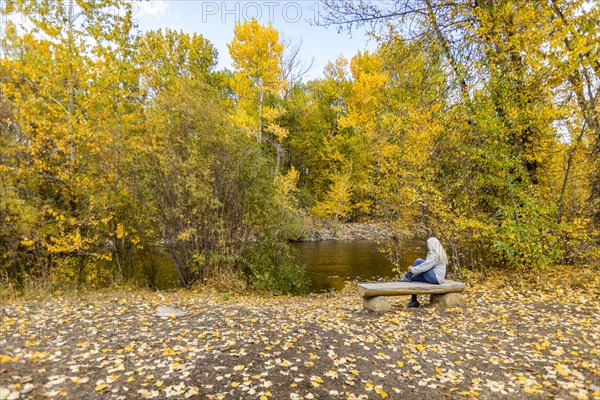 Rear view of senior woman relaxing