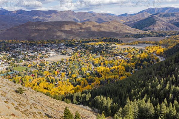 Town in valley in Autumn