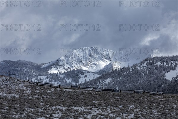 Mountain landscape and pasture in winter