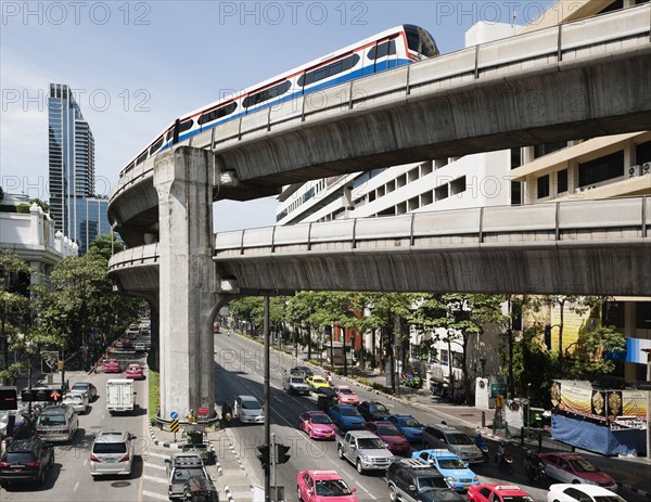 Railway viaduct and traffic in city