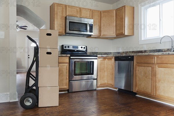 Moving boxes in kitchen