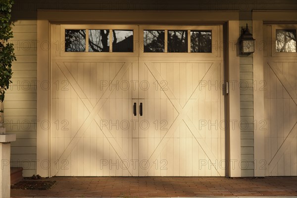 Garage doors in suburban home