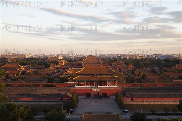 Architecture of Forbidden City at sunset