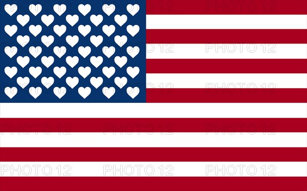 Amercian flag with hearts in place of stars