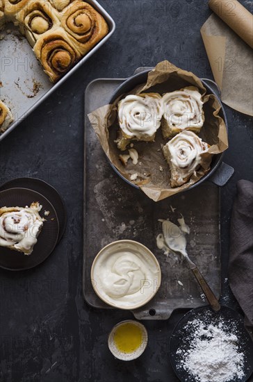 Overhead view of homemade cinnamon rolls