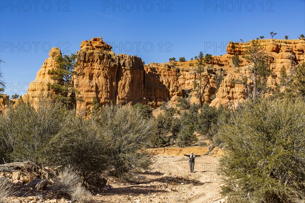 Senior hiker in rocky landscape