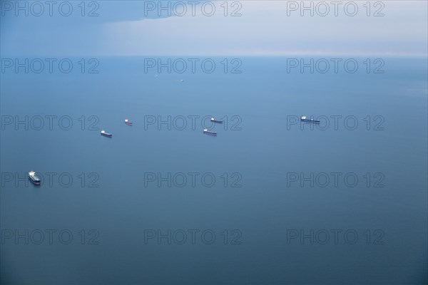 Tankers on ocean, aerial view