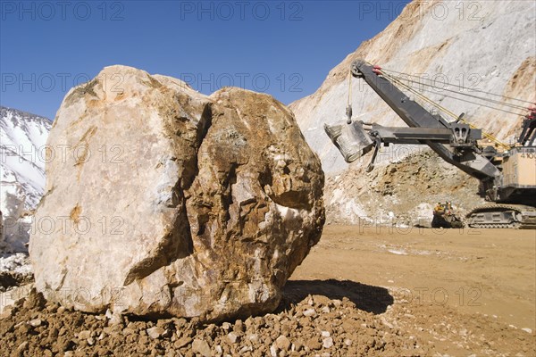 Large boulder in stone quarry