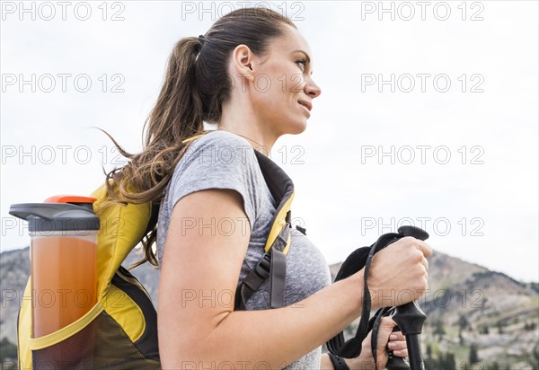 Woman hiking in mountains