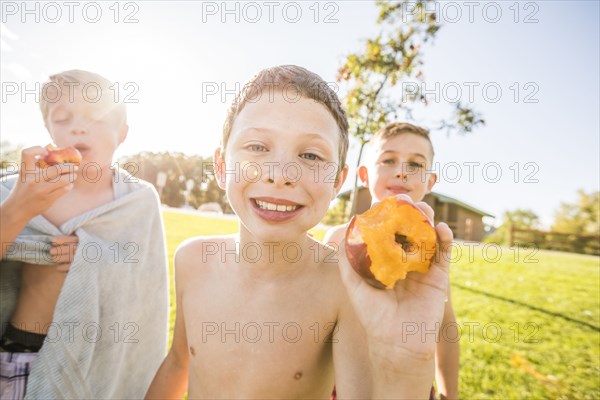 Portrait of shirtless boys