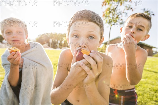 Portrait of shirtless boys