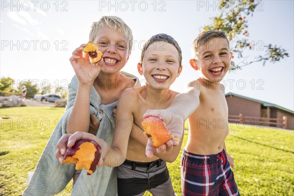 Portrait of shirtless boys