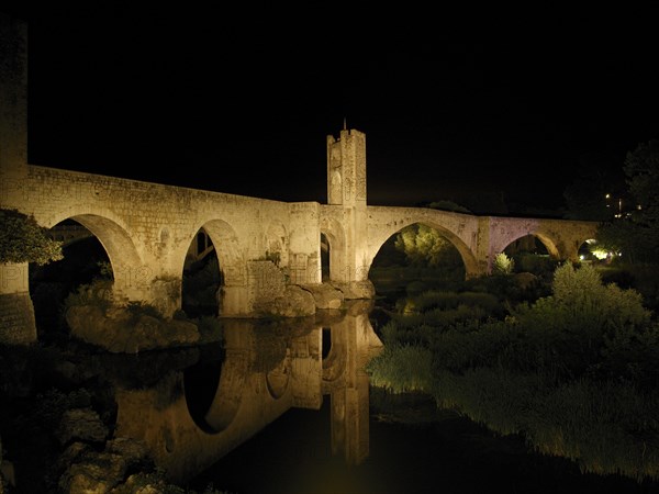 Medieval bridge at night
