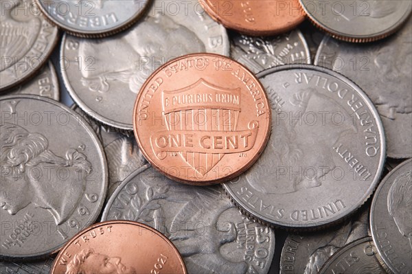 Close-up of US coins