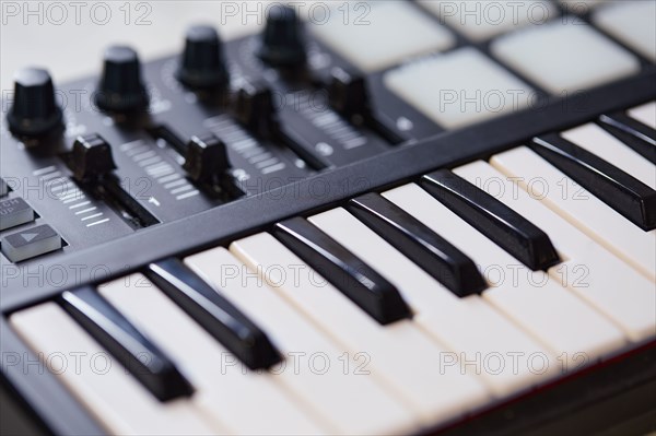 Close-up of synthesizer keyboard
