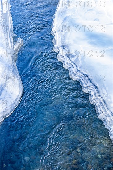 Ice and snow along Big Wood River near Sun Valley