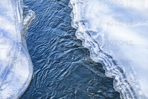 Ice and snow along Big Wood River near Sun Valley