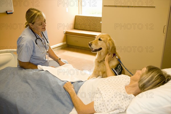 Dog assisted therapy for patient in hospital