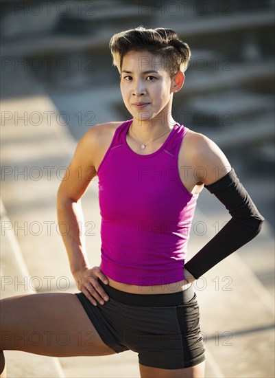 Portrait of athlete woman with amputated hand