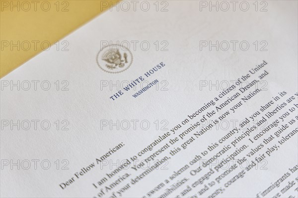 US citizenship welcome letter from President