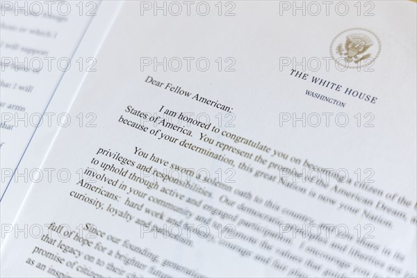 US citizenship welcome letter from President