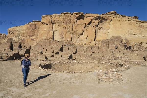 Tourist at Pueblo Bonito at Chaco Culture National Historical Park