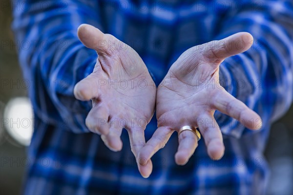 Close-up of senior mans hands