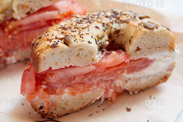 Close-up of bagel with lox and cream cheese