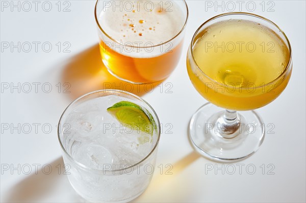 High angle view of assorted cocktails