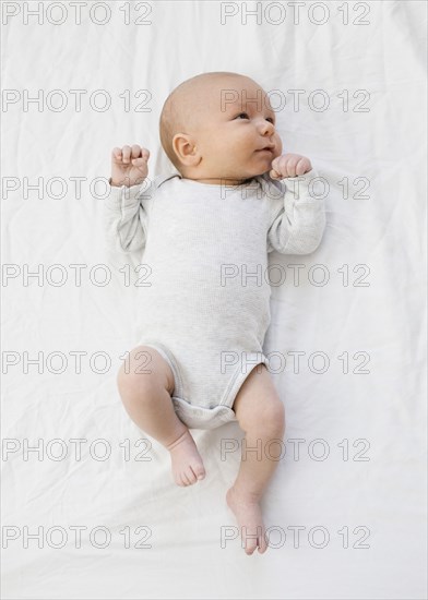 Overhead view of newborn boy