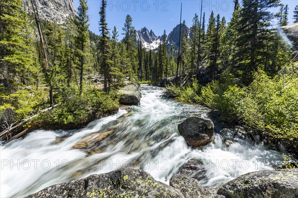 Blurred water of rushing creek near Sun Valley