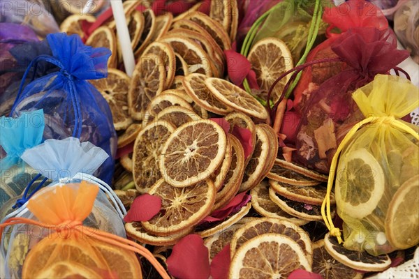 Dried oranges at farmers market