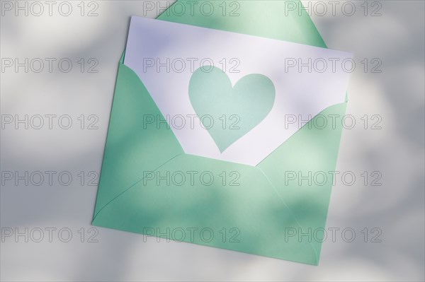 Green valentine card on white background