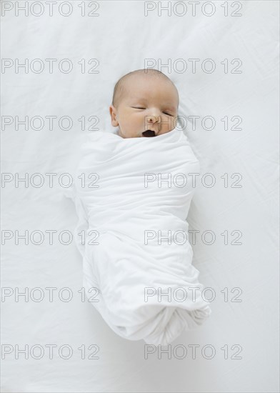 Overhead view of newborn baby boy