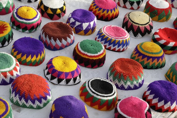 Colorful traditional Egyptian hats at market