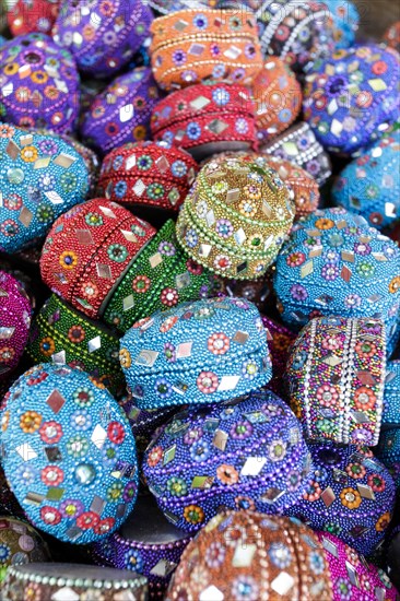 Variety of jeweled boxes at market