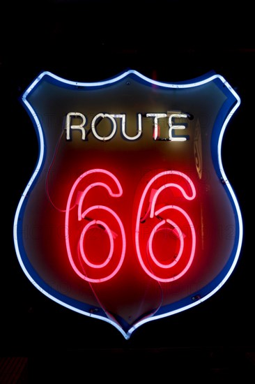 Close-up of route 66 neon sign