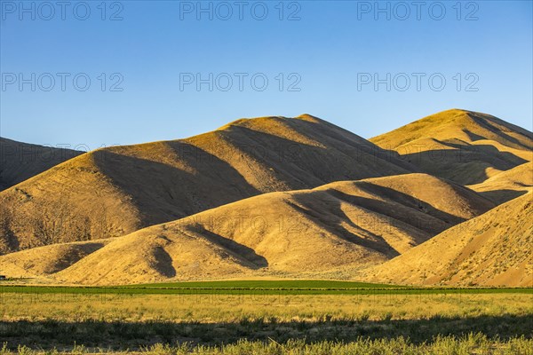 Blue sky above golden hills in late afternoon