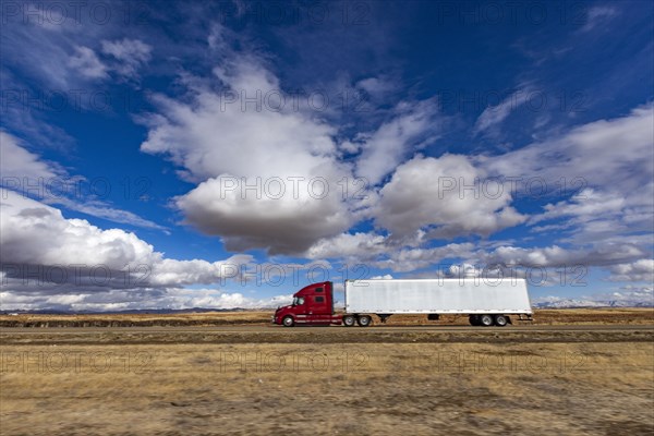 Semi truck travels in I 84