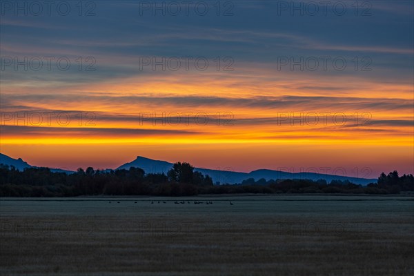 Sky at sunrise over foothills