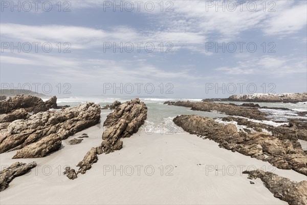 Rock formations on Voelklip Beach