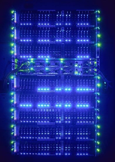 Illuminated server in server room